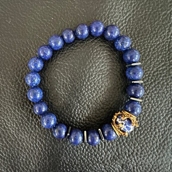 Lapis Bracelet w/ Gold Tone Filigree Accents - Picture 3 of 3